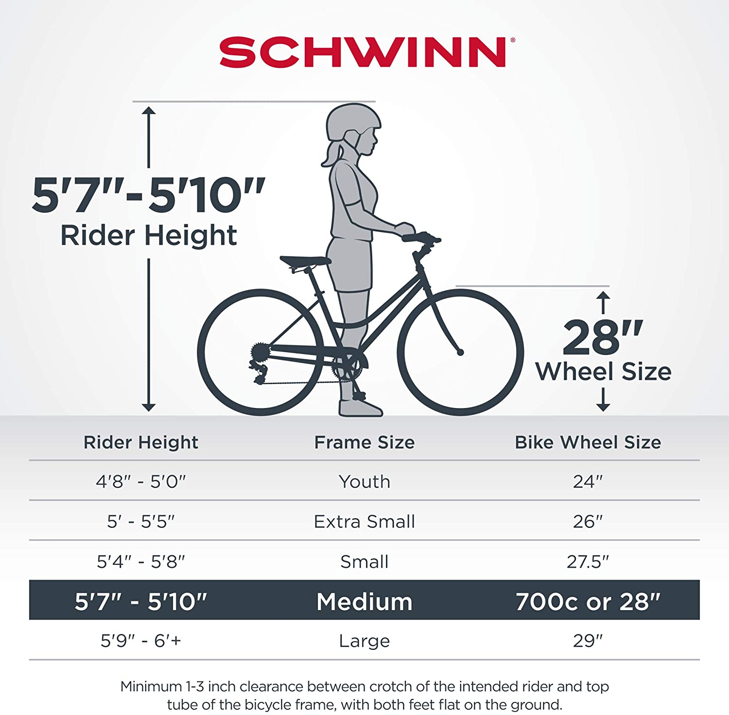 Womens hybrid deals bike size guide